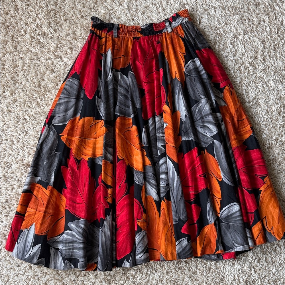 Floral A-Line Skirt - Red, Orange, and Gray